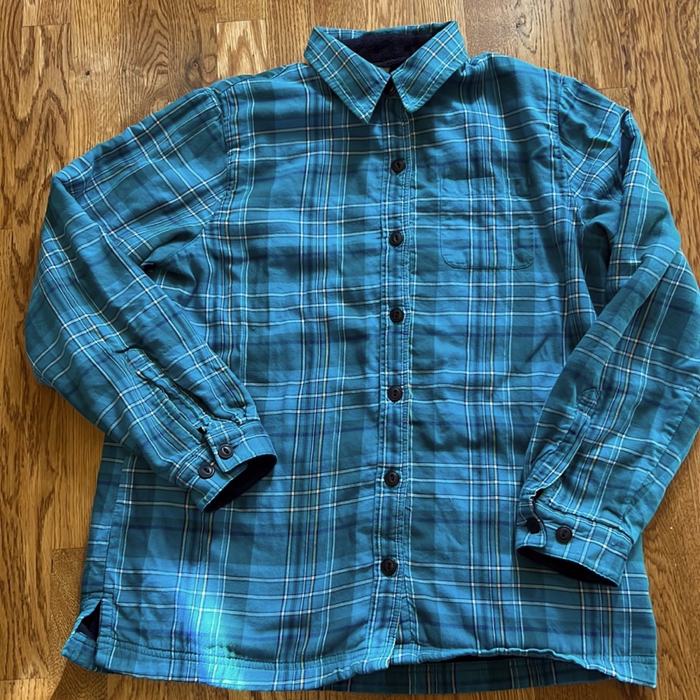 LL Bean fleece lined plaid button up shirt, jacket, size ladies, small